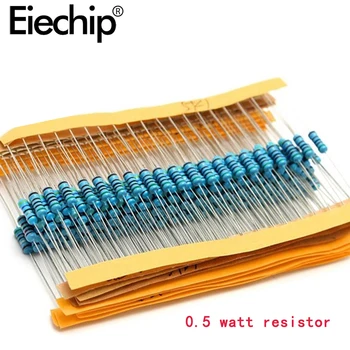 0,5 Вата резистор Метален филмът комплект съпротива, 1/2 W 1% DIY електронен набор от резистори Разнообразни помещение 56 Ω 390 Ома 3,3 До 4,7 До