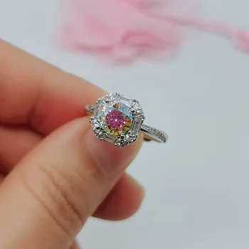 1 карата многоцветное Пръстен с морсанитом, пръстен, проба 925, годежен пръстен, муассанитовое пръстен, годежни пръстени за жени