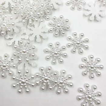 100шт 14 ММ Бял цвят на Перлата на Смола Снежинка Flatbacks Декорации DIY Телефон Коледна Украса Scrapbooking Занаяти