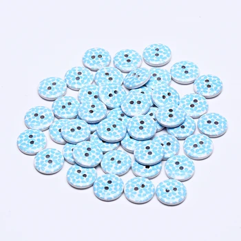 100шт 15 мм Сини Цветя Боядисани Дървени Копчета Занаят Албум За Изрезки за Шиене през Цялата DIY Cardmaking