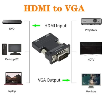 1080P HDMI-съвместим Женски VGA Мъжки Конвертор 3,5 мм Аудиоадаптер Поддържа Конвертор на Изходния Сигнал с Аудиокабелем HD2VGA