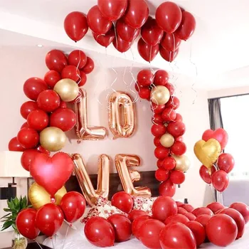 10шт 10 инча Двуслойни Руди Червено Бордо Латексови Балони Метални Надуваеми Балони Сватбена Украса За Рожден Ден