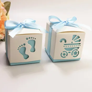 10шт Baby Shower Краката Форма на Капка Бонбони Подарък Кутия Deco Mariage Сватбен Подарък Шоколадови Бисквитки Опаковка с Панделка