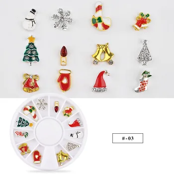 12 БР. Коледни блестящи 3d декорации за нокти, окачване, въздушни нокти, аксесоари, снежен човек, снежинки, коледното дърво, Дядо Коледа