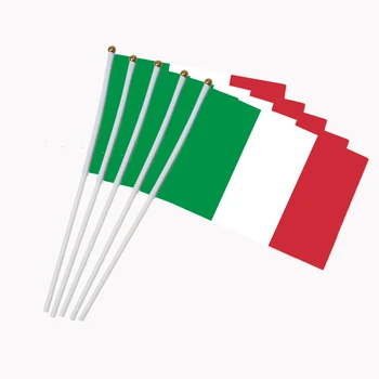 14x21 см, 5 бр. Малък италиански флаг ръчни знамена с Пластмасови Флагштоками NN009