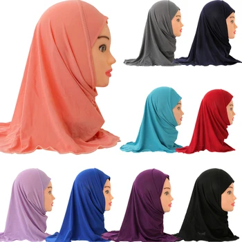 15 Цвята, Мюсюлмански Красив. → За момичета, Ислямски Арабски Шал, Шал, Обикновена Шапка-Тюрбани, Шапки с пълно покритие, шапки, от 2 до 6 години