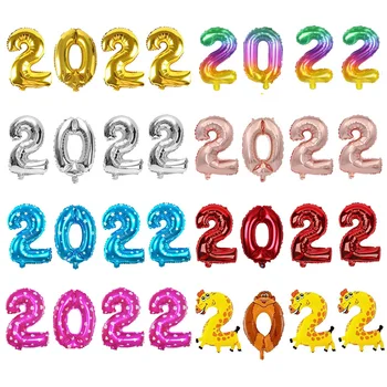 16 инча Нова Година 2022 Брой Балони Балони Цвят: Златист, Сребрист Цифра Балон Коледна Украса за Нова Година Вечерни 2020 Топката