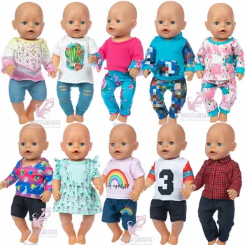 18 Инча Американски Og Момче Кукла Облекло Tousers 40 см Детето е Новородено Кукла Памук Решетки Ризи Панталони