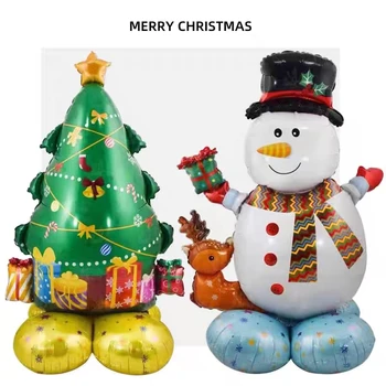 1бр Голям 4D Щанд Пиедестал Коледни Балони Балони Дърво Снежен Дядо Коледа Бутилка Весела Коледа Нова Година Вечерни Украса
