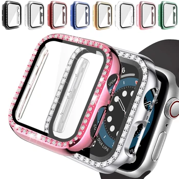 2 бр. Стъкло + калъф за Apple Watch Серия 8/7 41 мм 45 мм Diamond Бронята е Защитно фолио за екран за iWatch SE/654 40 мм 44 мм Защитен калъф
