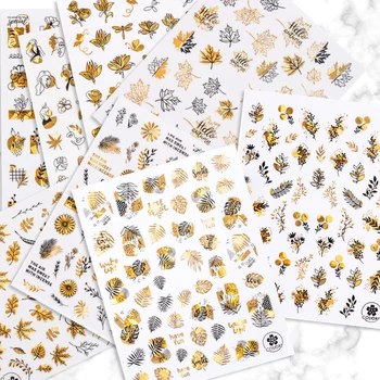 2 бр./компл. 3D Листа Стикери за Нокти Лазерен Златен Скица на Абстрактно Изображение на Пеперуда Дизайн Нокти Декор Плъзгачи Маникюр Стикери за Нокти