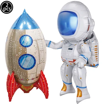2 елемента Ракета Космонавт Изправени Бутилки Астронавт Гелиевые Балони Балони Космическа Тема Рожден Ден на Доставка Украса За Душата на Детето
