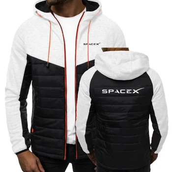 2022 SpaceX Мъжки Нови Зимни Блузи, с Цип, с Качулка Space X Памучен Яке с Принтом Лого Водоустойчива Горна дреха Ежедневното Топло Палто в стил Мозайка Топ