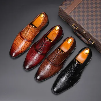 2022 Луксозен Дизайнерски Мъжки Официалната обувки с Крокодиловым Модел, Мъжки Обувки с Перфорации тип 