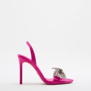 2022 Лятна Нова Дамски обувки, ярки Сандали на висок ток с лък, кристали на висок ток, Пикантни сандали в Разговорния стил, дамски сандали на Висок ток
