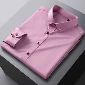 2022 Нова Мъжки Однотонная Ежедневни Риза, Удобна Мека Бизнес с Модерна Риза От Копринена Кърпа Тутового на Цвят, с дълъг Ръкав, Мъжки