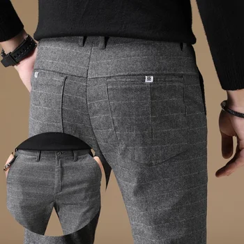 2022 Нови Мъжки Бизнес Ежедневни Панталони Модни Обикновена Директни Висококачествени Проверени Панталони Основни Тънък Панталон-молив