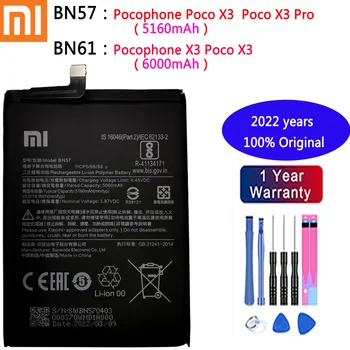 2022 Оригинален Xiao mi BN57 BN61 Батерия За Телефона, Въведете mi Pocophone X3 Poco X3 Pro 6000 mah Сменяеми Батерии + Инструмент