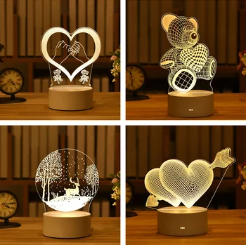 2022 Подарък За Свети Валентин 3D Лампа Любов Акрилни Мечка Роза Led нощна светлина Детски Подарък За Рожден Ден Бъни Великден Деко Сватбена Украса