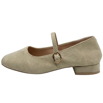 2022 г. Нови дамски обувки на нисък ток с квадратни пръсти, реколта обувки Mary Jane на висок ток, Ежедневни Пролетно-есенни дамски обувки на плоска подметка, Размер 35-40