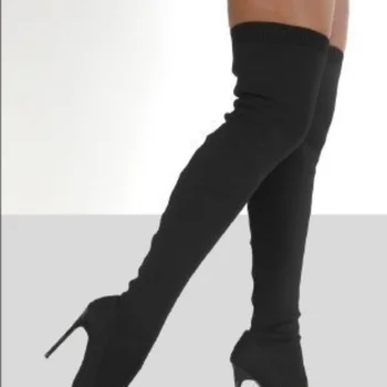 2022 женски crochet ботуши над коляното на висок ток-висок ток, луксозни нови дамски ботуши големи размери, стрейчевые ботуши в стил ретро