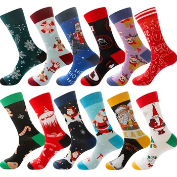2022 модни Нови Коледни мъжки Чорапи с Дядо Коледа, Чорапи Elk приливи и отливи, Коледно Дърво, Геометрични Памучни Щастливи Забавни Чорапи