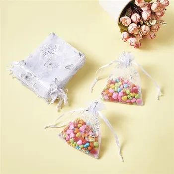 20pcs Бяла Пеперуда Печатни Торбички От Органза Подарък Пакети За Коледни шоколадови Бонбони, Опаковки, Пакети 12x10 cm едро