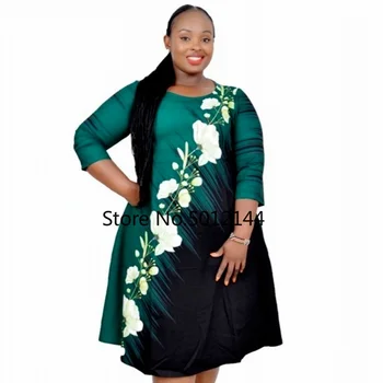 2XL-6XL Плюс Размера на Африкански Рокли с Принтом за Жени 2021 Трапециевидное Рокля midi Африканска Облекло Дашики Халат Casual Africaine Femme