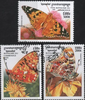 3 бр./компл. Пощенски Марки Камбоджа 1999 Пеперуда Използва Пощенски Марки с Маркировка за Колекционери