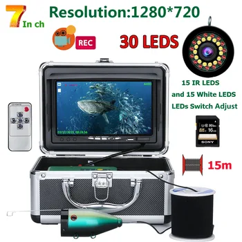 30 М/15 М DVR Рыболокатор Подводна Риболовна Камера, 7-инчов IPS HD 1280*720 Екран С 16G Карта За Морска вода/Лед Риболов
