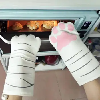 3D Мультяшные кухненски ръкавици с Животни, Дълги Професионални Топлоустойчива Нескользящие Ръкавици, Памук Инструмент за Печене на барбекю, Грил