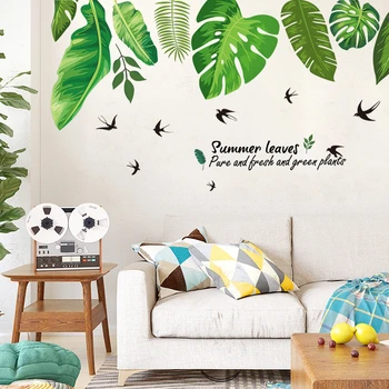 3D зелени листа стенни стикери за декорация на детската стая спалня хол монтиране на украса и аксесоари за декорация на дома