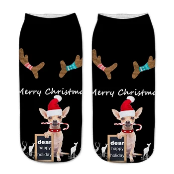3D печат Коледни чорапи на Мъже, Жени унисекс смешно котка куче Дядо Коледа глезена, къси чорапи за семейството коледни чорапи