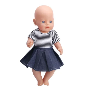 40-43 см, американски кукла за момчета, Черна раирана тениска + тъмно син Деним пола, Играчки за бебета, Аксесоари, Подходящи 18 инча, Кукла за момичета f34