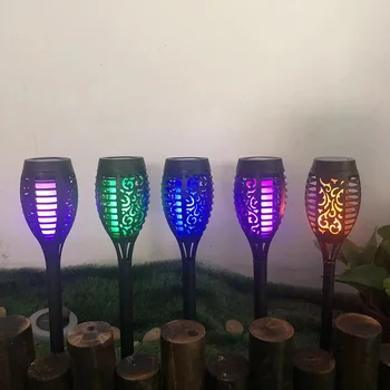 4ШТ RGB Led Светлини Имитация на Пламъка Слънчеви Led Светлини Открит Градина Къмпинг Хелоуин Коледна Украса Страхотна Начало Декор Лампа