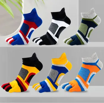 5 Двойки Модерни Спортни Чорапи с Пет пръста, мъжки Чорапи от Чист Памук, Мрежести, Ярки Цветове, за Защита на Глезена, Чорапи и без Чорапи, Кальцетины