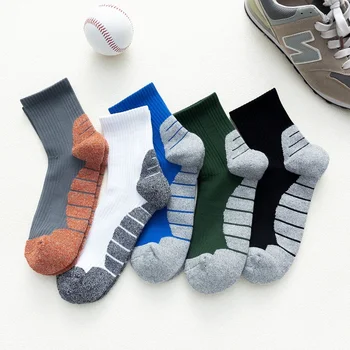 5 Чифта Нови висококачествени Хавлиени Чорапи за краката, Утолщенных и подкрепено, Мъжки Спортни Чорапи, Модни Дамски Спортни Чорапи за бягане на открито
