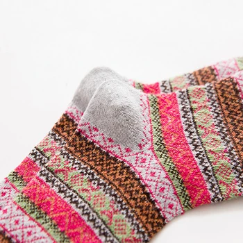 5 двойки лот, Есенно-зимни Чорапи за Жените, ретро, Зайци Вълна, Етнически Стил, Цветни Геометрично Изображение, Топли Чорапи за Момичета