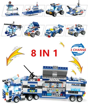 8в1 Робот, Самолет, Автомобил, Градски Полицейски специални сили Камион Модел градивните елементи на Комплекти за Монтаж на Тухли Забавни Играчки за Деца