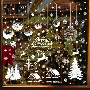 9 Листа Коледни Прозореца Стикери Снежна Къща Снежинки Лосове Прозореца Вкопчил Стикери За Коледна Украса