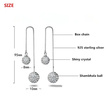 925 сребро модни кристални висящи обеци с топки Шамбалы за жени, бижута на едро, подарък за рожден ден, директна доставка