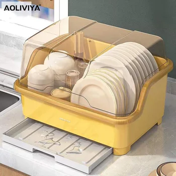 AOLIVIYA Кутия За Съхранение на Кухненските Прибори Пластмасов Водосточни Багажник за Съдове с Капак, Запечатан Шкаф Органайзер За Прибори Защита От Насекоми