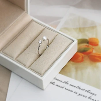 ASHIQI Естествен светъл сладководни перли S925 стерлинговое сребро блестящ диамантен пръстен прост див темперамент не избледняват за жени