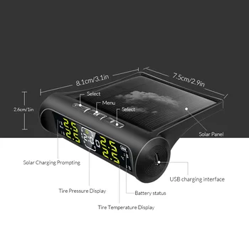 Acceo K20 Авто ГУМИТЕ Сензор за Гуми Слънчева Мощност LCD Дисплей Време Цифров Дисплей на Температурата И Налягането Автомобил на сот с 4 Колела