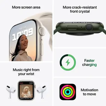 Apple Watch Серия 7 GPS Клетъчна мрежа се Използва 41 мм/45 мм, Алуминиев Корпус фитнес часовници дамски Умен часовник Безплатен Подарък AirPods Калъф За Часа