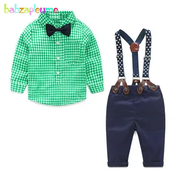 Babzapleume, пролетно-есенен комплект дрехи за новородени, джентльменская облекло за 1-ви рожден ден, костюми за момчета, клетчатая риза + панталон, дрехи за бебета BC1155