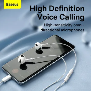 Baseus C17 Жични слушалки-втулки Type-C с Микрофон Слушалки с Кабел За Xiaomi Samsung NOTE 10 NOTE 20 S21 S20 Слушалки За мобилни телефони