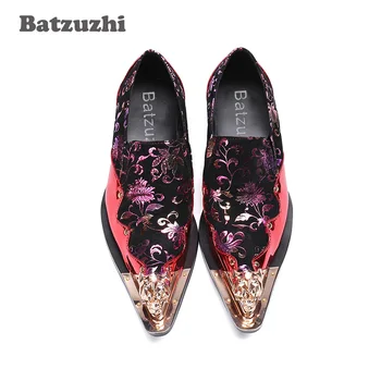 Batzuzhi/ модни мъжки обувки в японски стил, мъжки сватбени обувки от червена кожа с остър бомбе, мъжки модел обувки за рок партита и модния подиум!