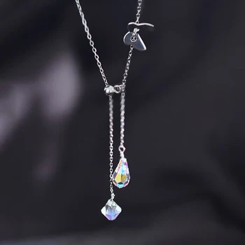 Butterfly Crystal Регулируема Сребърен Цвят Огърлица За Жени, Момичета Корейската Мода Ключицата Верига Бижута Подаръци