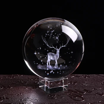 C3 3D Wapiti Топката С Лазерно Гравиран Стъклен Глобус Кристална Украшение Миниатюрен Елен Начало Декор Коледна Украса Аксесоари